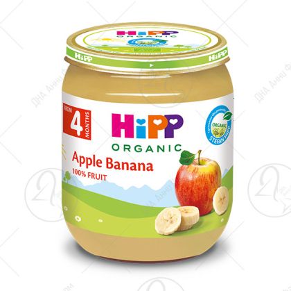 Hipp  Ябълка и Банан Био пюре 4м+