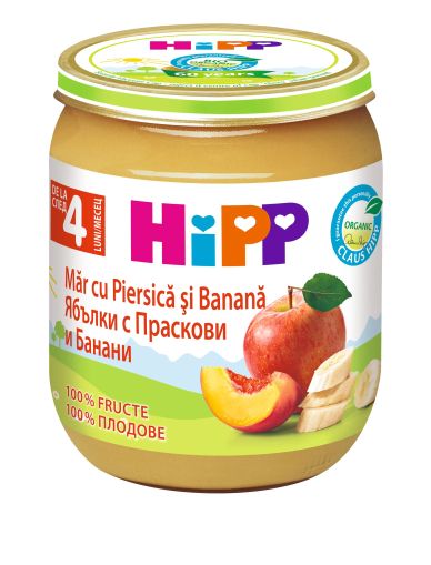 Hipp Ябълки, Банани и Праскови 4м+