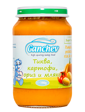 Ganchev Тиква, Картофи, Ориз и Мляко пюре 4м+