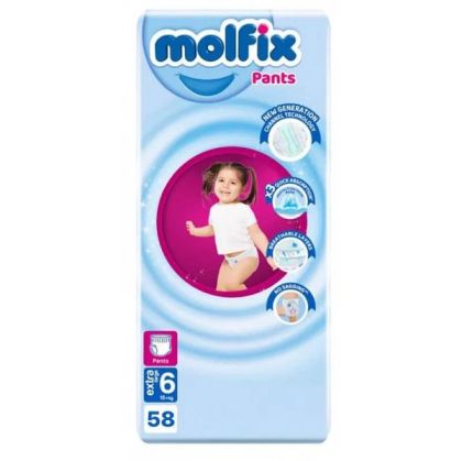 Molfix размер 6 гащи 38 бр + подарък мокри кърпички 