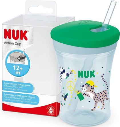 Nuk Action Cup зелена чаша със сламка 12м+ 