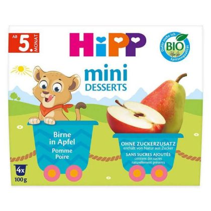 Hipp Био мини десерт Круши и Ябълки 5м+ 4х100гр