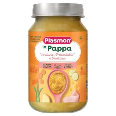 Plasmon Пюре от зеленчуци, бебешка паста и свинско месо за деца 7М+