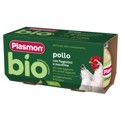 Plasmon Bio Пюре пиле със зелен фасул и тиквички 6М+