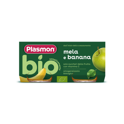 Plasmon Bio Плодово пюре банан с ябълка за деца 6М+