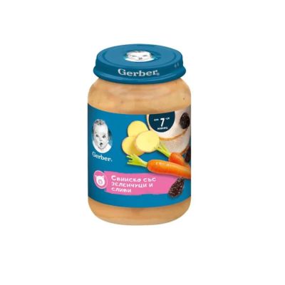 GERBER® Храна за бебета Свинско със зеленчуци и сливи пюре 7м+