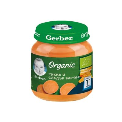 GERBER® Organic Храна за бебета Тиква и сладък картоф пюре 6м+