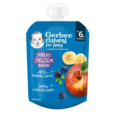 Nestle Gerber Пауч Плодова закуска с ябълка, боровинка и банан 6м+