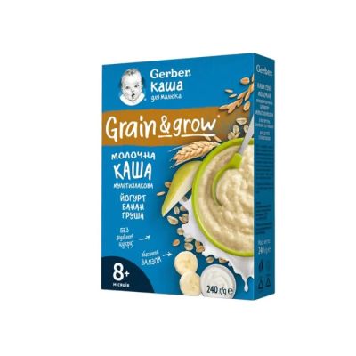 Gerber Овесено-пшенична млечна каша Йогурт с банан и круша 8м+
