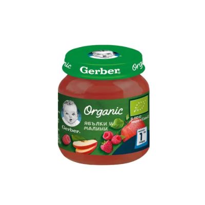 GERBER® Organic Храна за бебета Ябълки и малини пюре 6м+