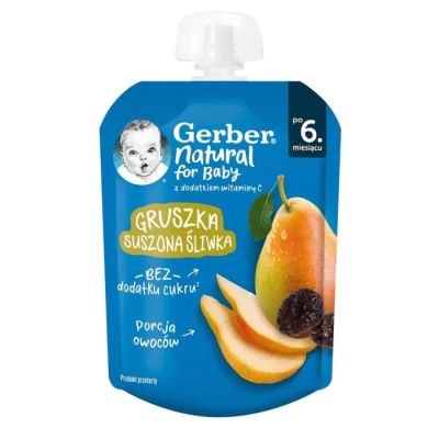 Nestle Gerber Пауч Плодова закуска с круша и сушени сливи 6м+