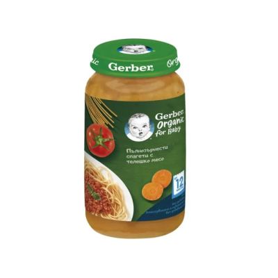 Gerber® Organic Храна за бебета Пълнозърнести спагети с телешко месо пюре 12м+