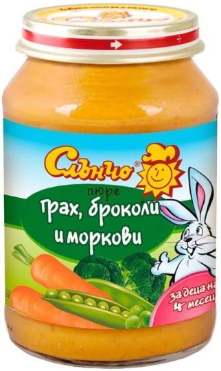 Слънчо Грах, Броколи и Моркови Зеленчуково пюре 4+м.
