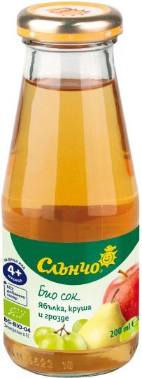 Слънчо Био сок от Ябълка ,Круша и Грозде 4м+