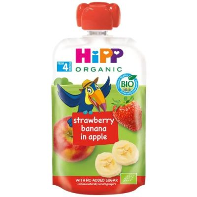 Hipp Organic забавна закуска ябълка, ягоди и банан 4м+
