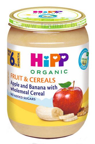 Hipp Пълнозърнеста каша Ябълки и Банани Био пюре 6м+