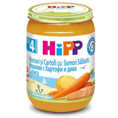 Hipp Сьомга с ранни Моркови и Картофи Био пюре 4м+ 
