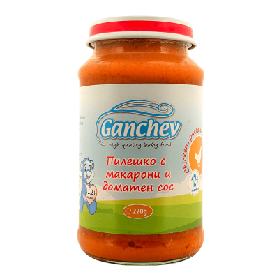 Ganchev Пилешко с Макарони и Доматен сос пюре 12м+