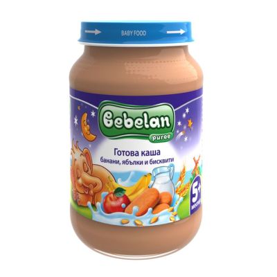 Bebelan Готова каша Банани, Ябълки и Бисквити пюре 5м+