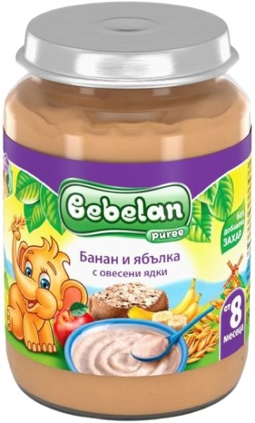 Bebelan Безмлечна каша от Банан и Ябълка с Овесени ядки пюре 8м+