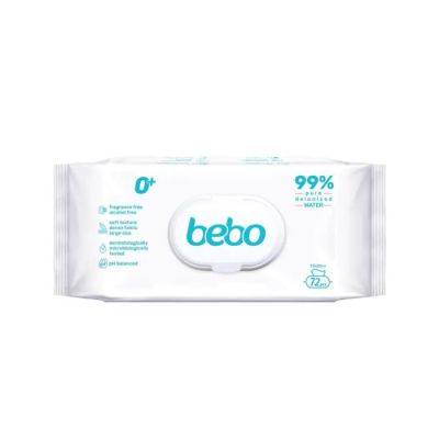 Бебо Мокри кърпи 99% Вода с капак 72 бр