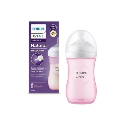 Avent Natural Response шише розово с биберон 1м+ 260 мл