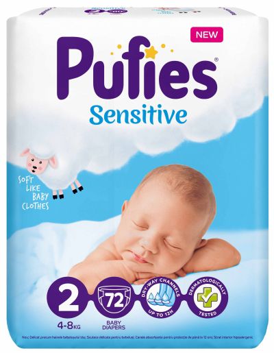 Pufies 2 пелени Sensitive  72 броя