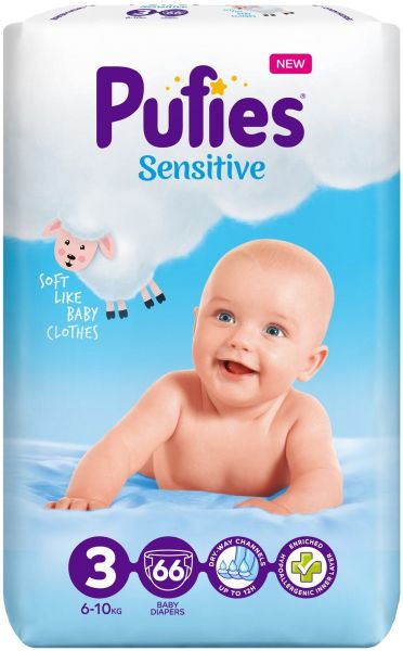 Pufies 3 пелени Sensitive 66 бр 