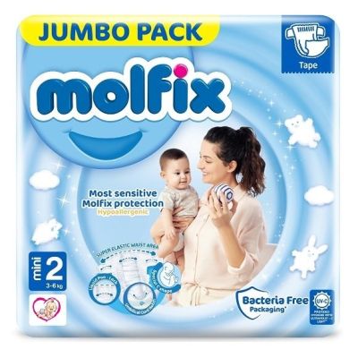 Molfix размер 2 пелени 68 бр + подарък  мокри кърпички