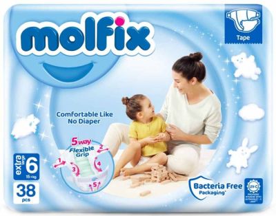 Molfix размер 6 пелени 38 бр + подарък  мокри кърпички