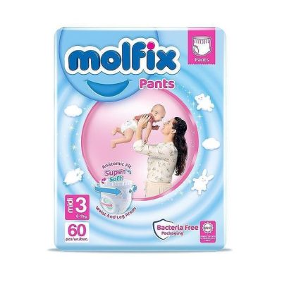 Molfix размер 3 гащи 60 бр + подарък мокри кърпички 