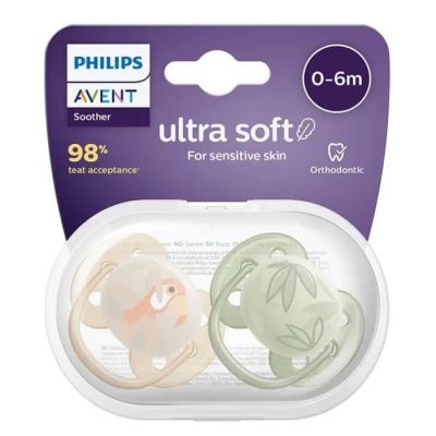 Avent Ultra Soft залъгалка тукан и листа 0-6м 2 бр