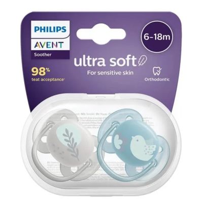 Avent Ultra Soft залъгалка птиче и перо 6-18м 2 бр