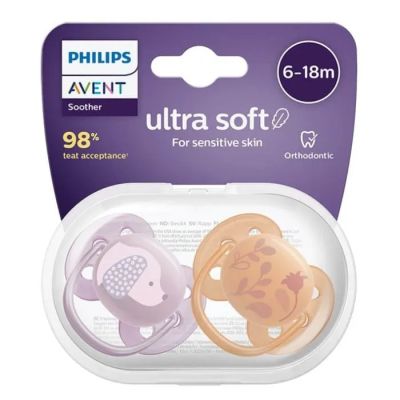 Avent Ultra Soft залъгалка куче и цвете 6-18м 2 бр