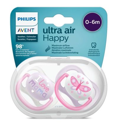 Philips Avent Ultra Air Happy залъгалка момиче 0-6м 2 бр