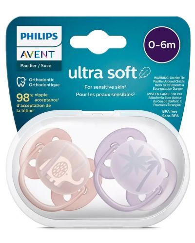 Avent Ultra Soft залъгалка слонче и палма 0-6м 2 бр