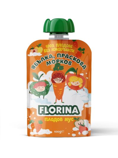 Florina плодов мус с ябълка ,праскова и морков 100 гр