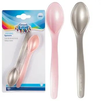 Canpol  комплект лъжички за хранене розов и сив цвят 4м+ 2бр.