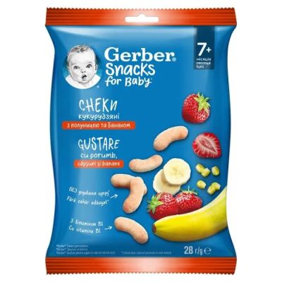 Gerber царевичен снакс за бебета с ягоди и банан 7м+