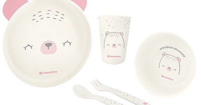 Кikkaboo Bear with me пластмасов сет за хранене мече розов цвят