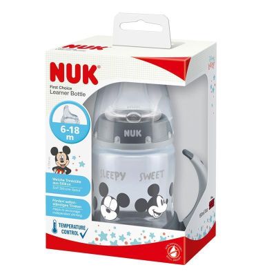 NUK First Choice Mickey шише за сок с две дръжки и силиконов накрайник 6м+