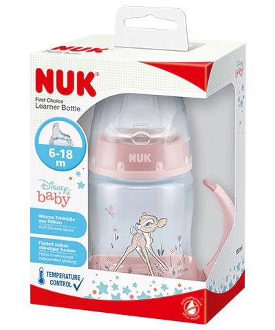 NUK First Choice Bambi шише за сок с две дръжки и силиконов накрайник 6м+