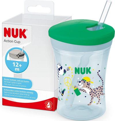 Nuk Action Cup зелена чаша със сламка 12м+ 