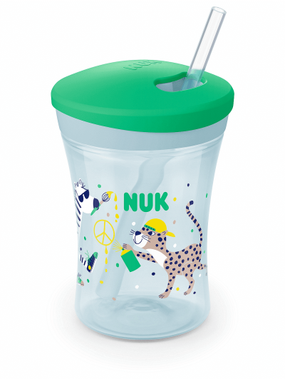 Nuk Action Cup зелена чаша със сламка 12м+ 