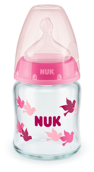 Nuk First Choice Temperature Control розово стъклено шише със силиконов биберон 0-6м 120мл
