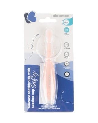 Kikkaboo силиконова розова четка за зъби с вендуза 6м+