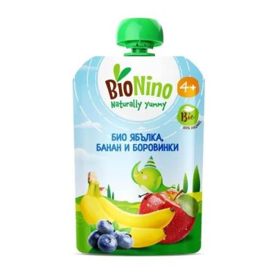BioNino Био Плодова закуска с ябълка, банан и боровинки 4м+