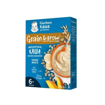 Gerber Овесено-пшеничена млечна каша Банан и Манго 6м+