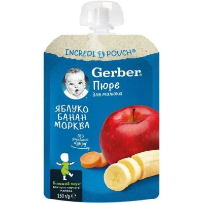 Gerber Пауч ябълка, банан и морков 12м+ 150 г