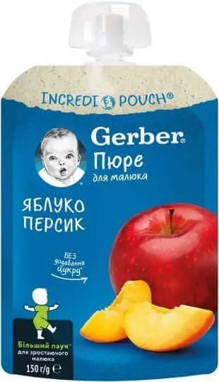 Gerber пауч ябълка и праскова 6м+ 150 г